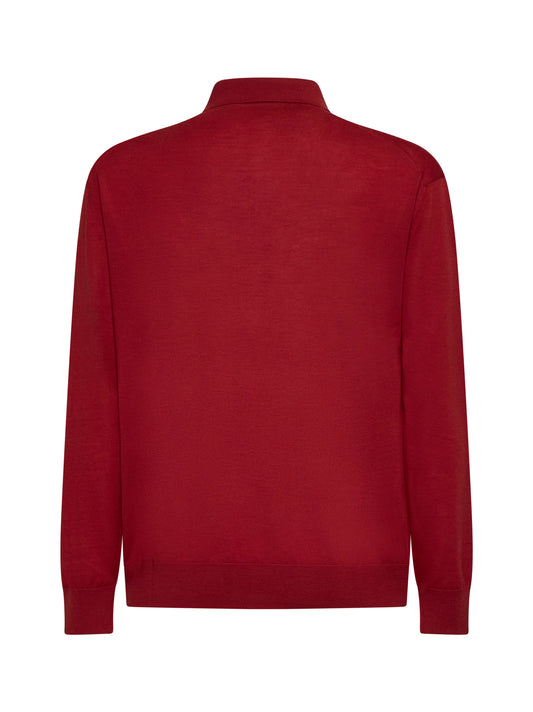 Red virgin wool knit polo shirt