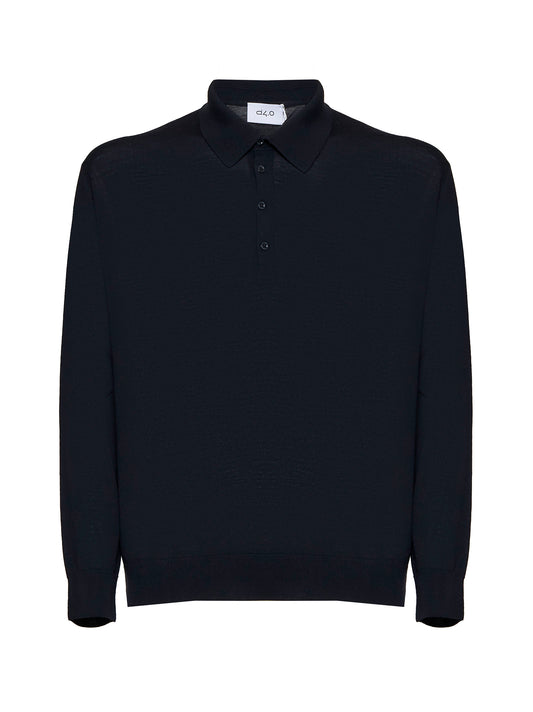 Blue virgin wool knit polo shirt