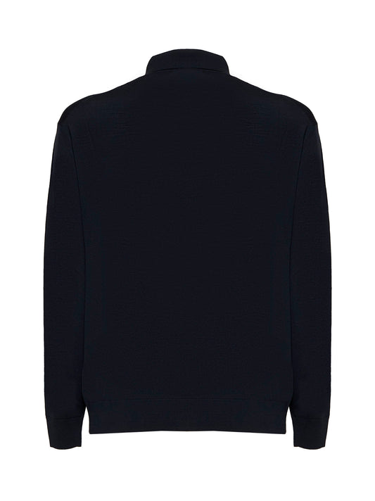 Blue virgin wool knit polo shirt