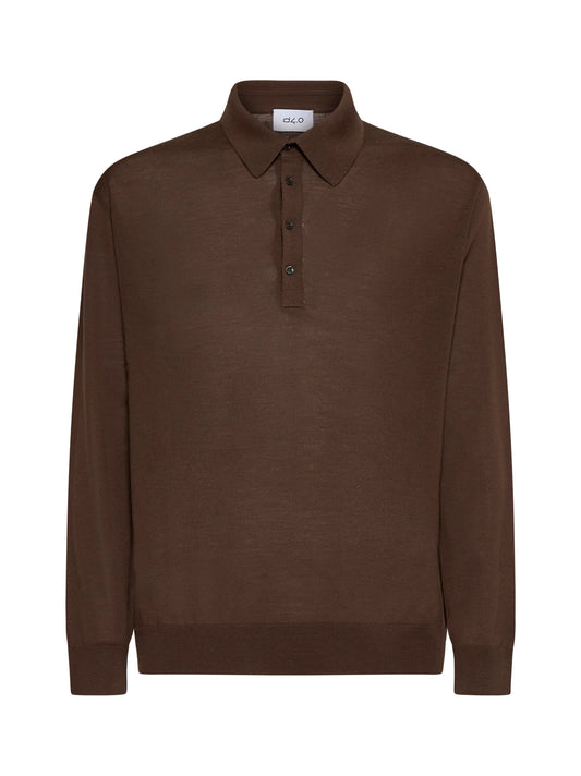Brown virgin wool knit polo shirt