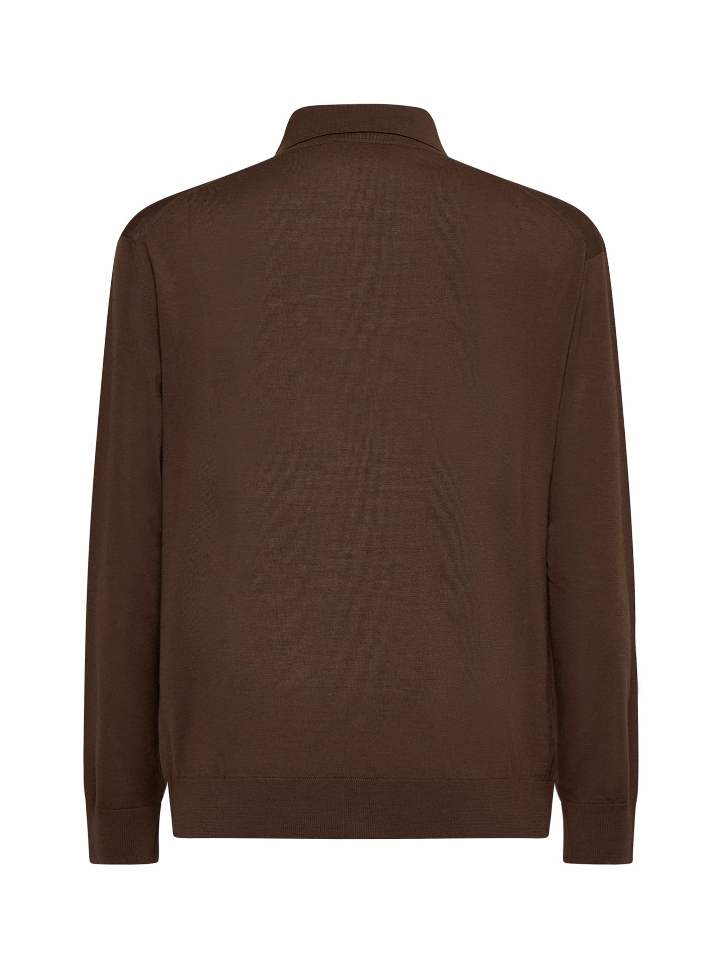 Brown virgin wool knit polo shirt