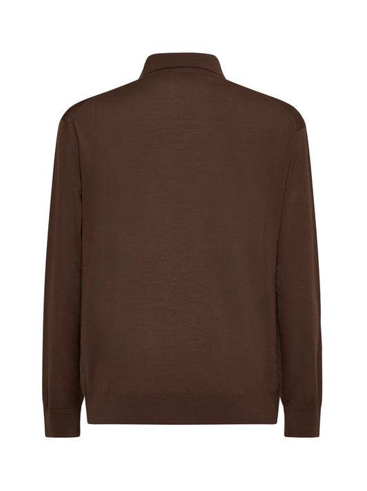 Brown virgin wool knit polo shirt