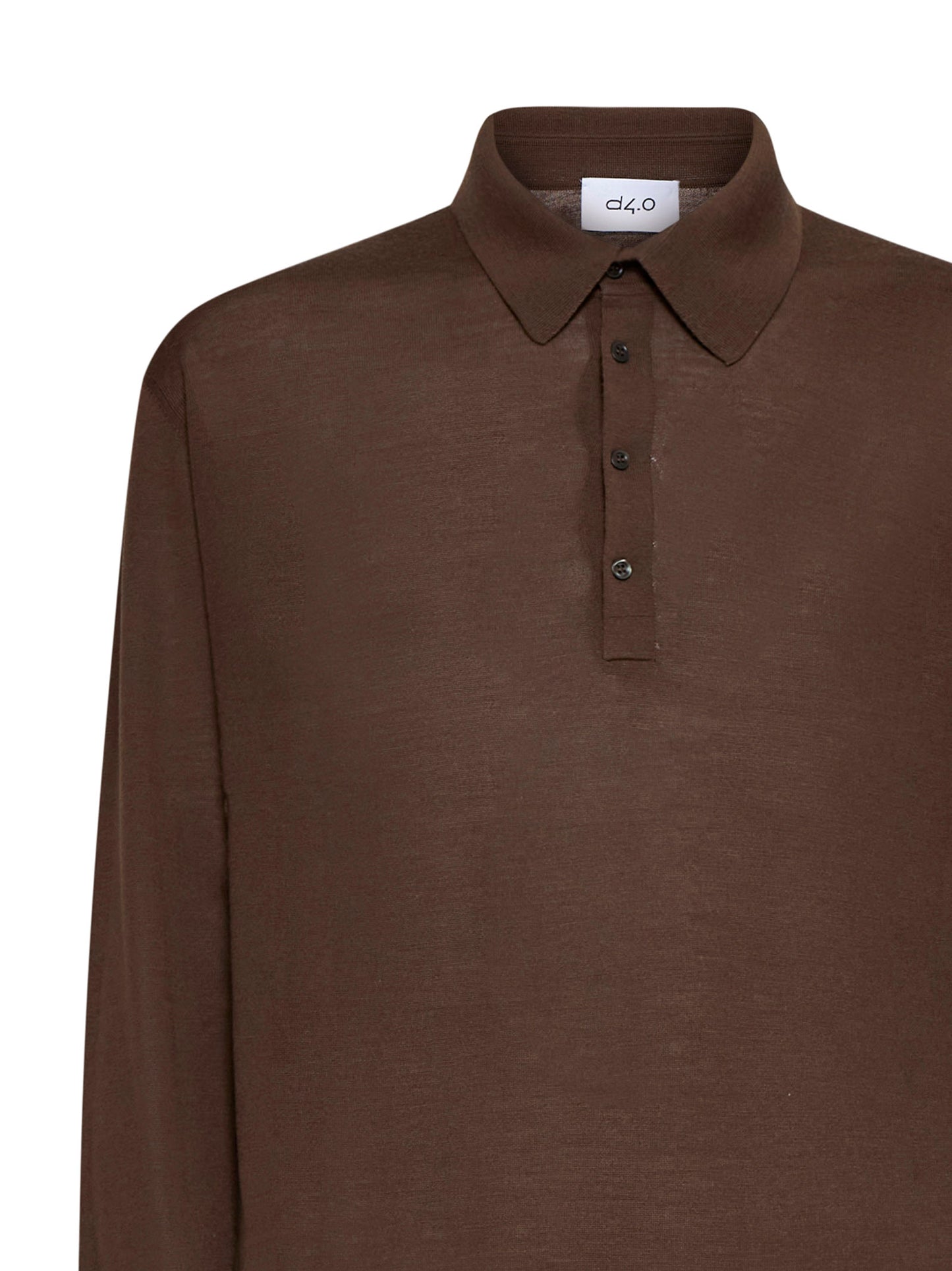 Brown virgin wool knit polo shirt