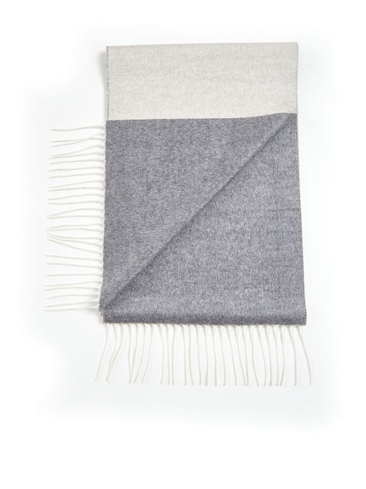 Beige and gray scarf with fringes