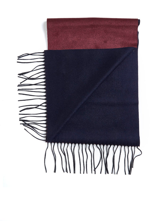Burgundy and blue scarf with fringes