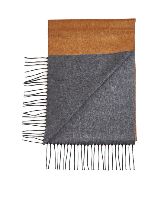 Orange and gray scarf with fringes