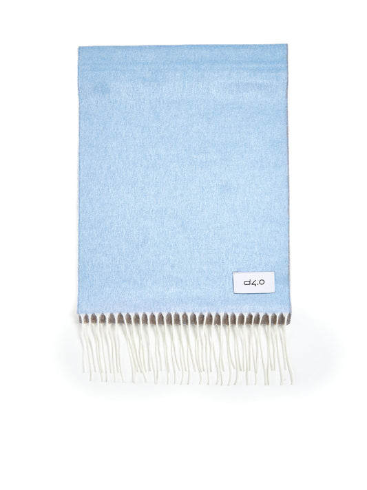 Beige and light blue scarf with fringes
