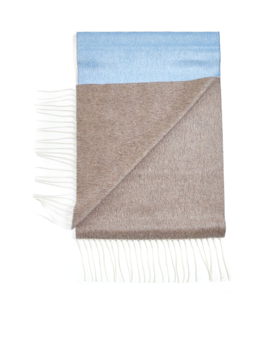 Beige and light blue scarf with fringes