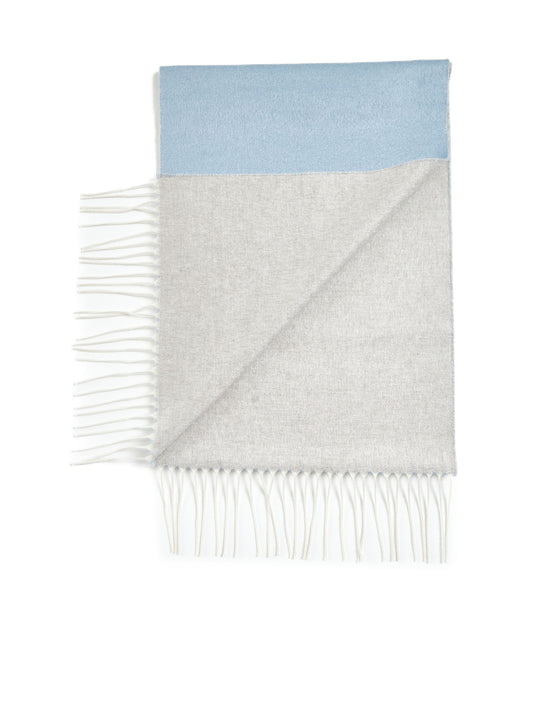 Beige and light blue scarf with fringes