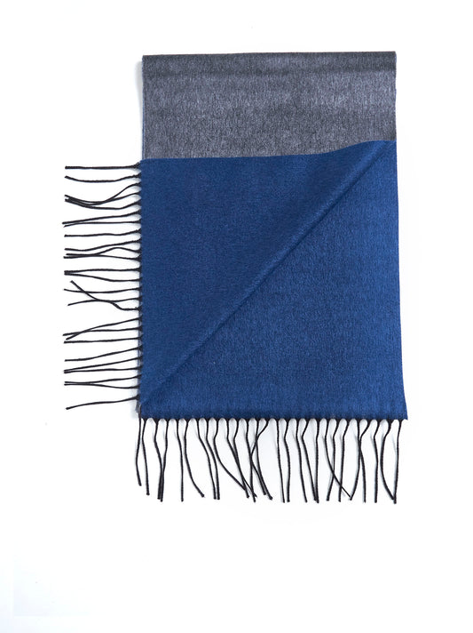 Gray and light blue scarf with fringes
