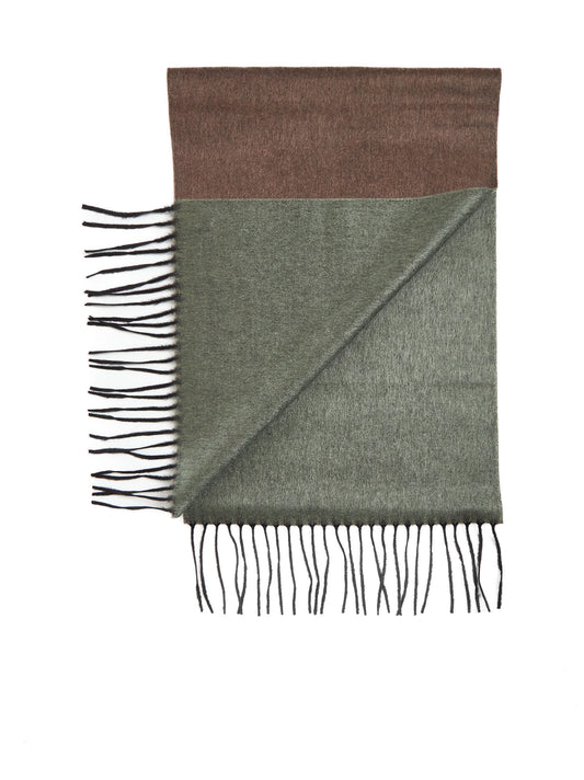 Gray and burgundy scarf with fringes