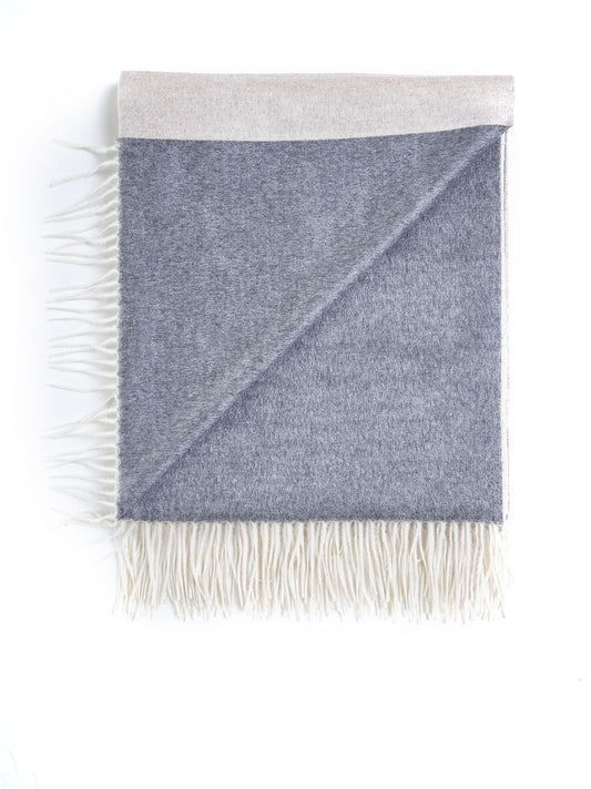 Beige and light gray plaid with fringes