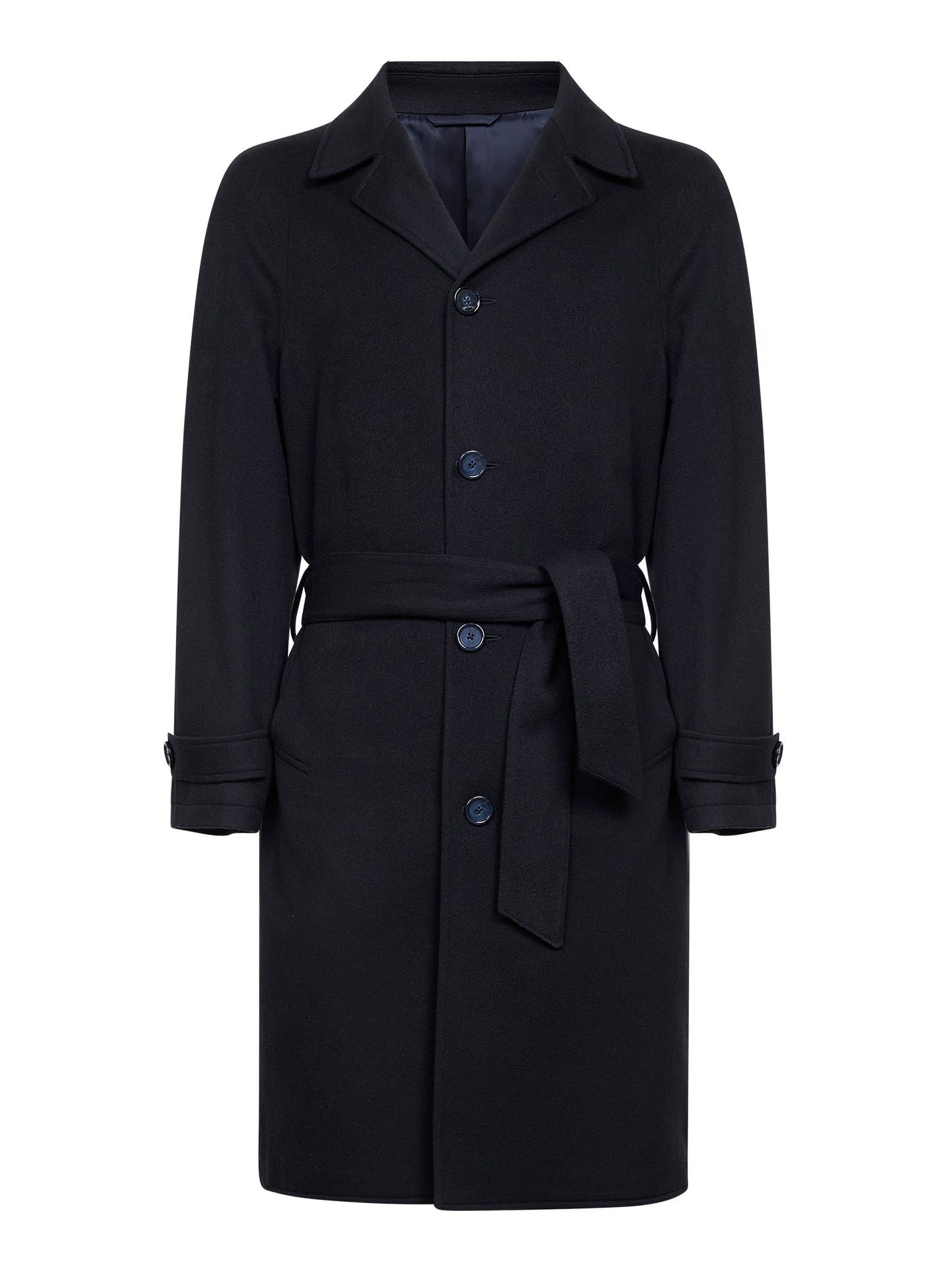 Navy blue virgin wool belted coat