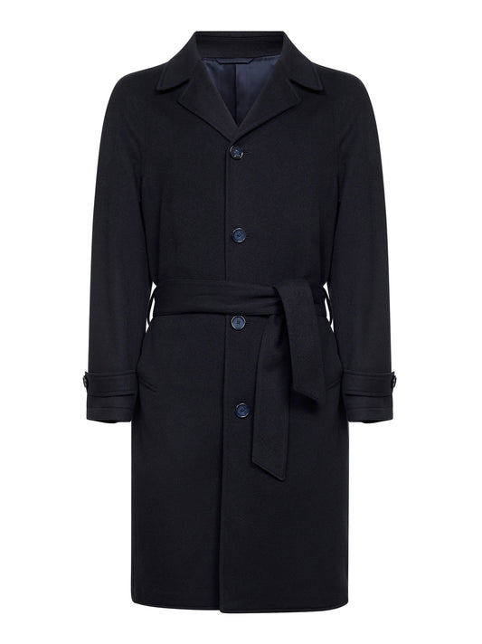 Navy blue virgin wool belted coat
