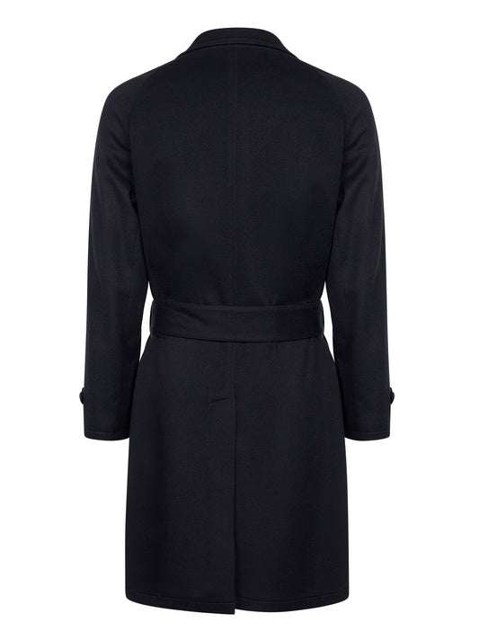 Navy blue virgin wool belted coat