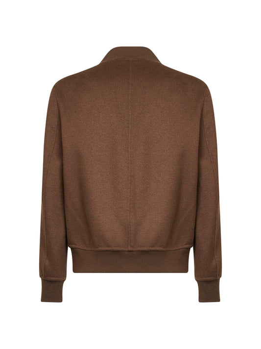 Giacca bomber in double di lana marrone