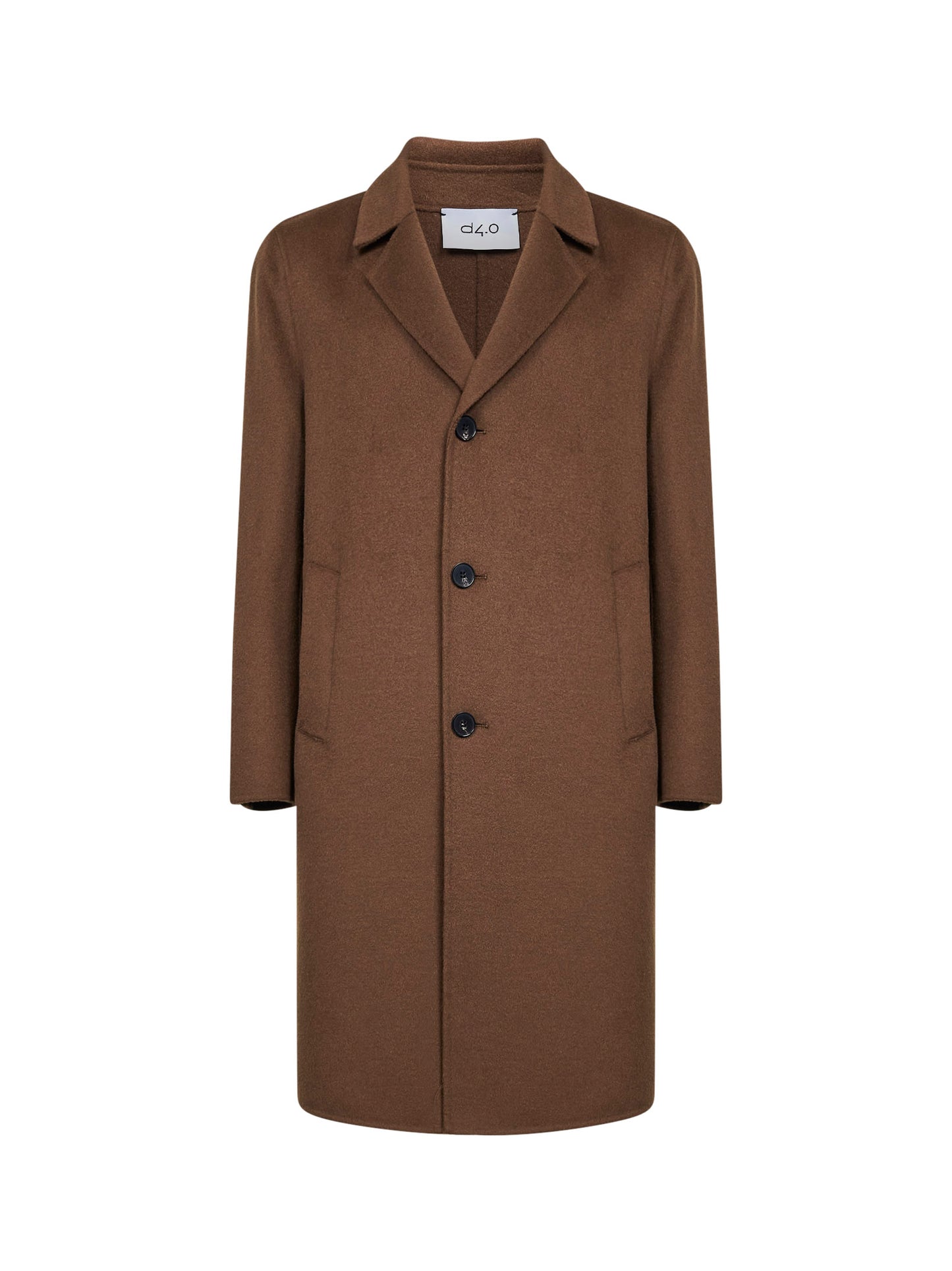 Cappotto monopetto in double di lana marrone