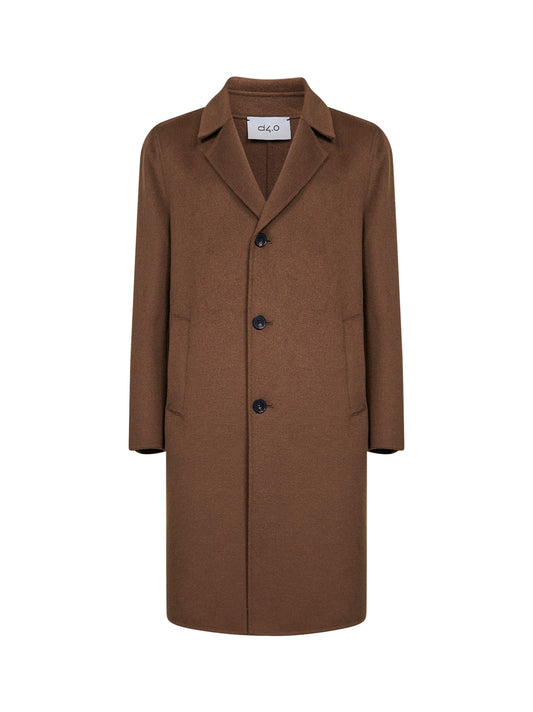Cappotto monopetto in double di lana marrone