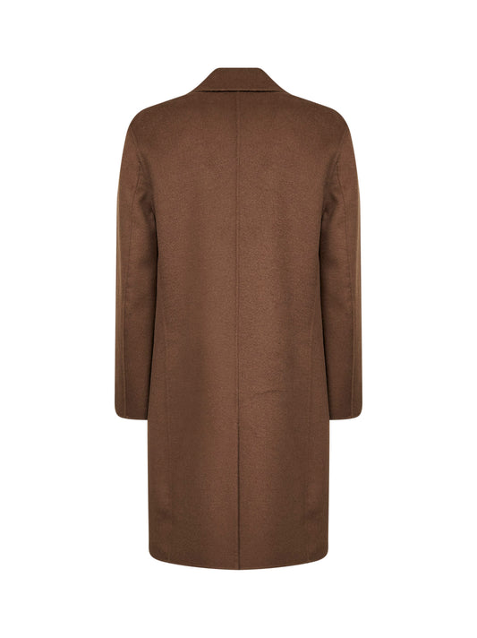 Cappotto monopetto in double di lana marrone