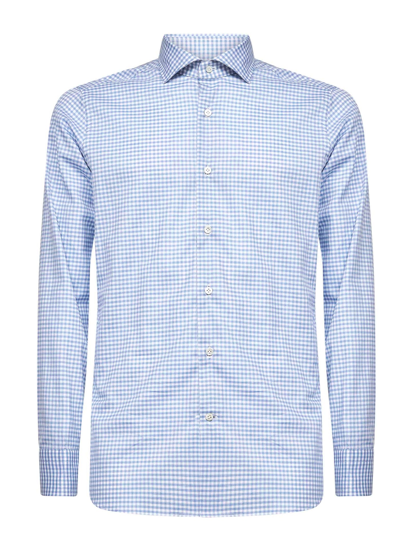 Light blue checked cotton poplin shirt
