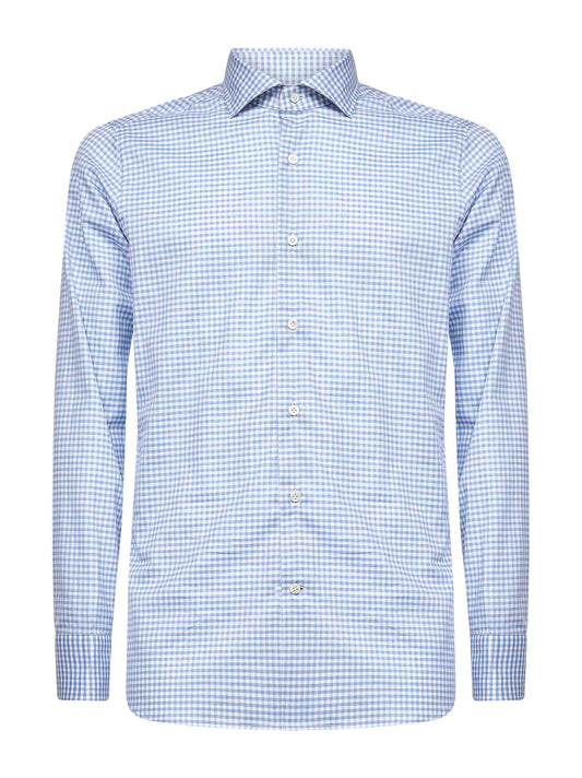 Light blue checked cotton poplin shirt