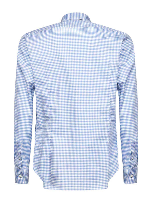 Light blue checked cotton poplin shirt