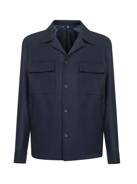 Blue Loro Piana stretch flannel John shirt jacket