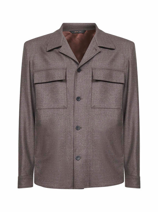 Brown Loro Piana stretch flannel John shirt jacket