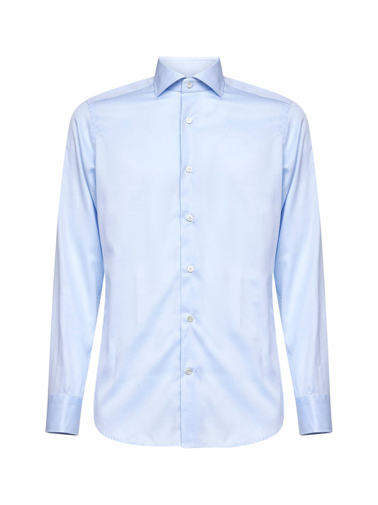 Camicia in popeline stretch di cotone celeste