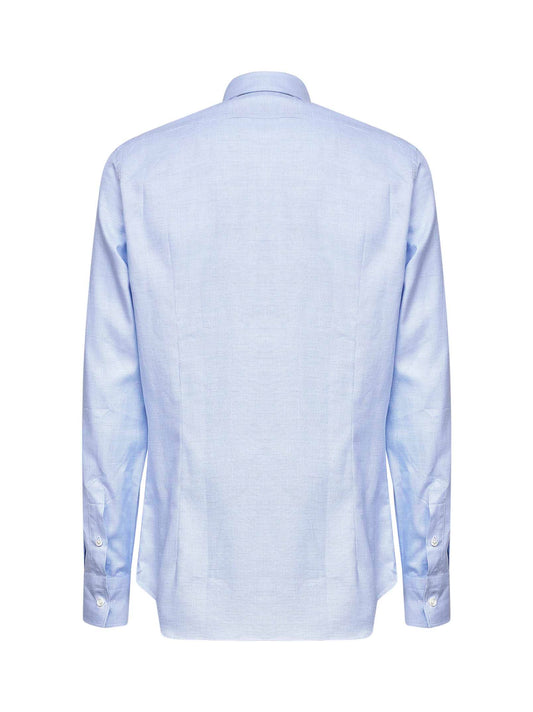 Camicia in cotone jacquard con micro fantasia celeste