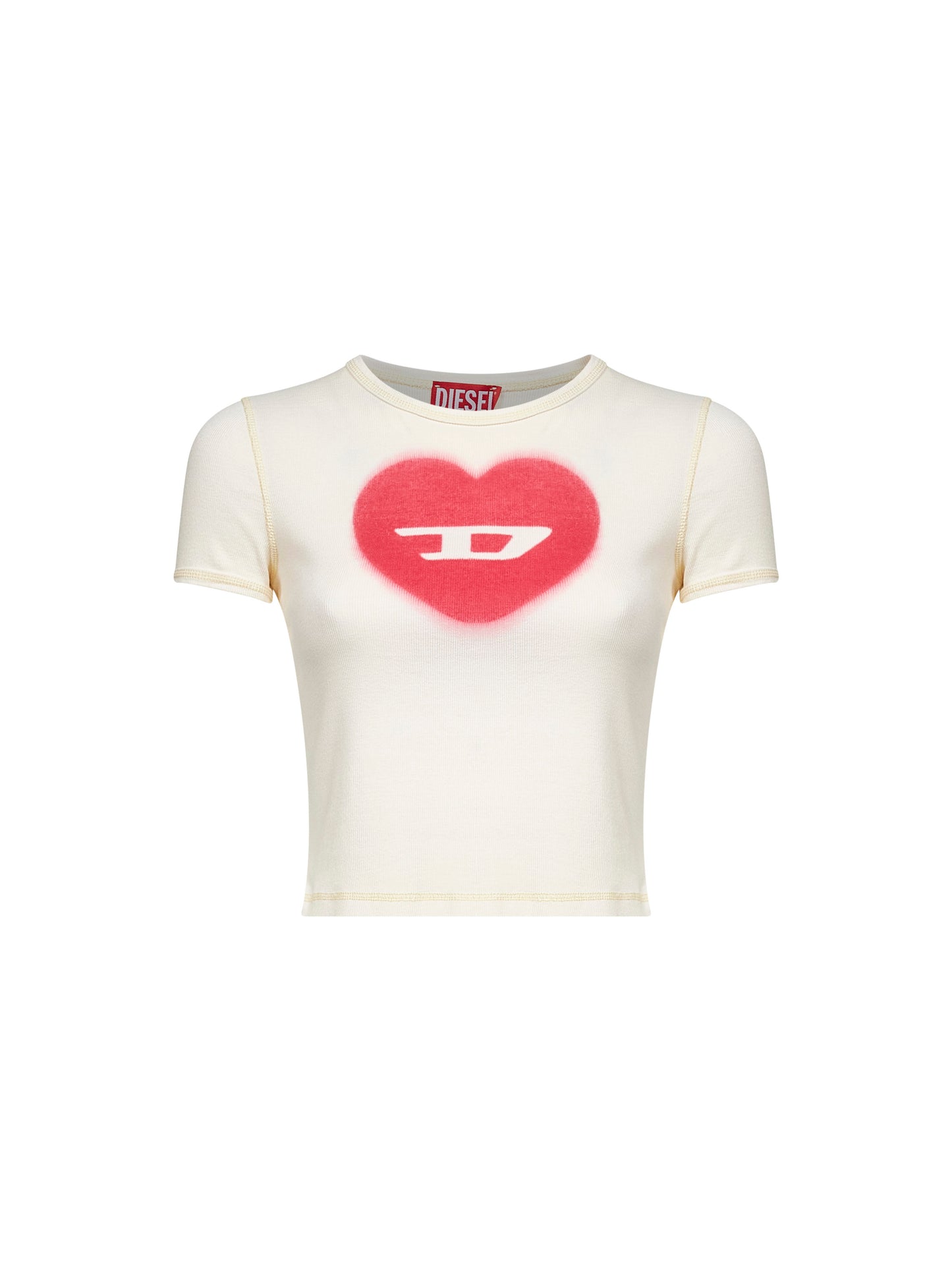 Ivory ribbed stretch cotton T-Ele T-shirt