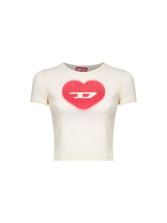 Ivory ribbed stretch cotton T-Ele T-shirt