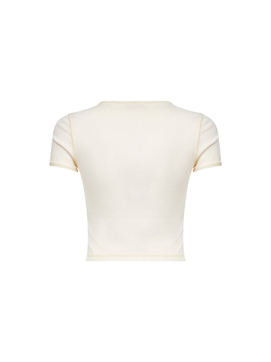 Ivory ribbed stretch cotton T-Ele T-shirt