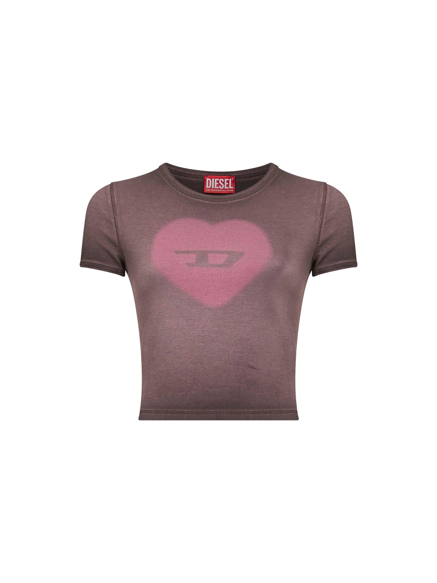 Brown ribbed stretch cotton T-Ele T-shirt