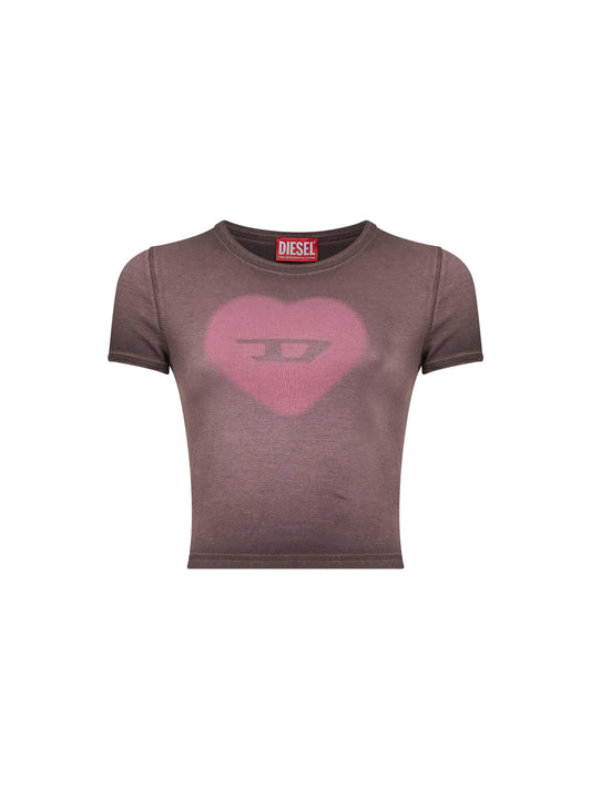 Brown ribbed stretch cotton T-Ele T-shirt