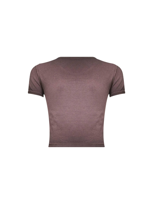 Brown ribbed stretch cotton T-Ele T-shirt