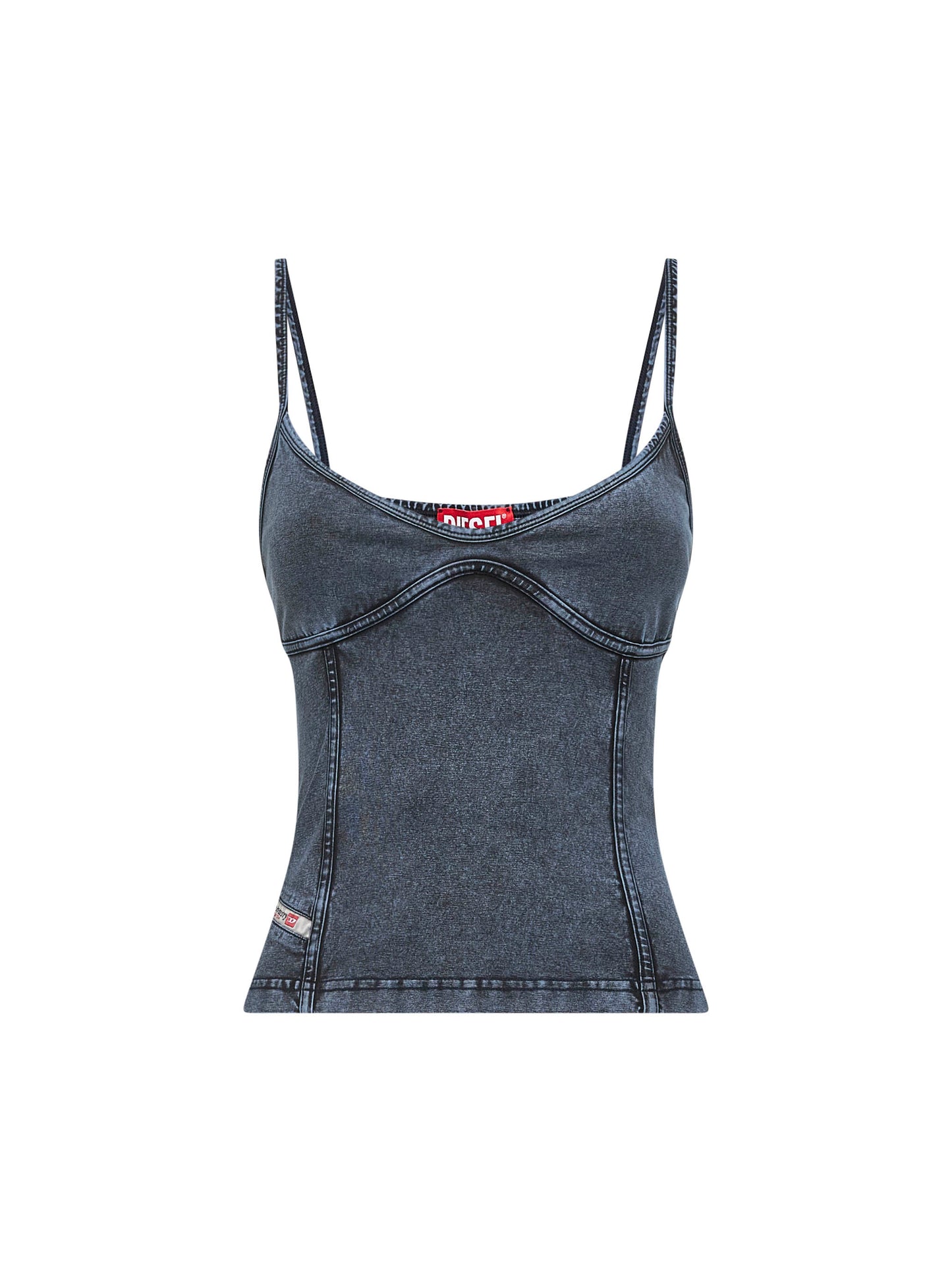 Blue denim-effect jersey T-Ony top
