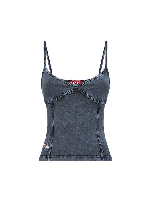 Blue denim-effect jersey T-Ony top
