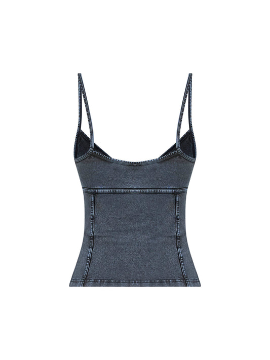 Blue denim-effect jersey T-Ony top