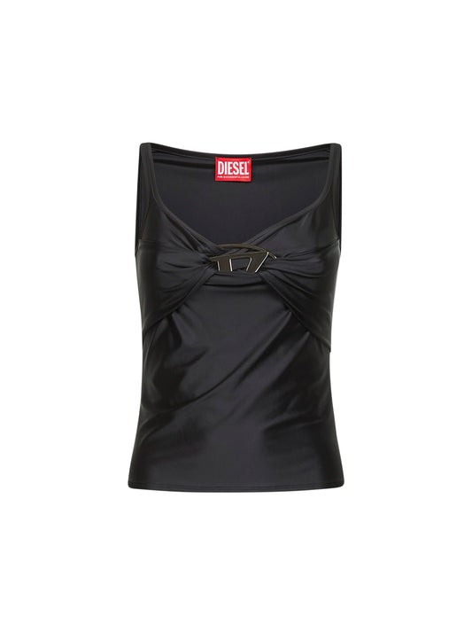 Black stretch nylon jersey T-Amai top