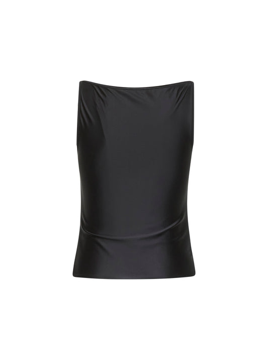 Black stretch nylon jersey T-Amai top