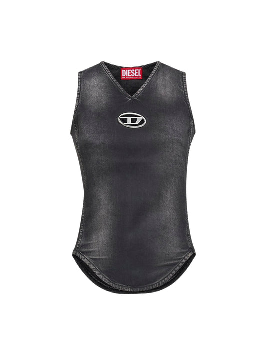 Top De-Nessi-S1 in denim e jersey nero<BR/>