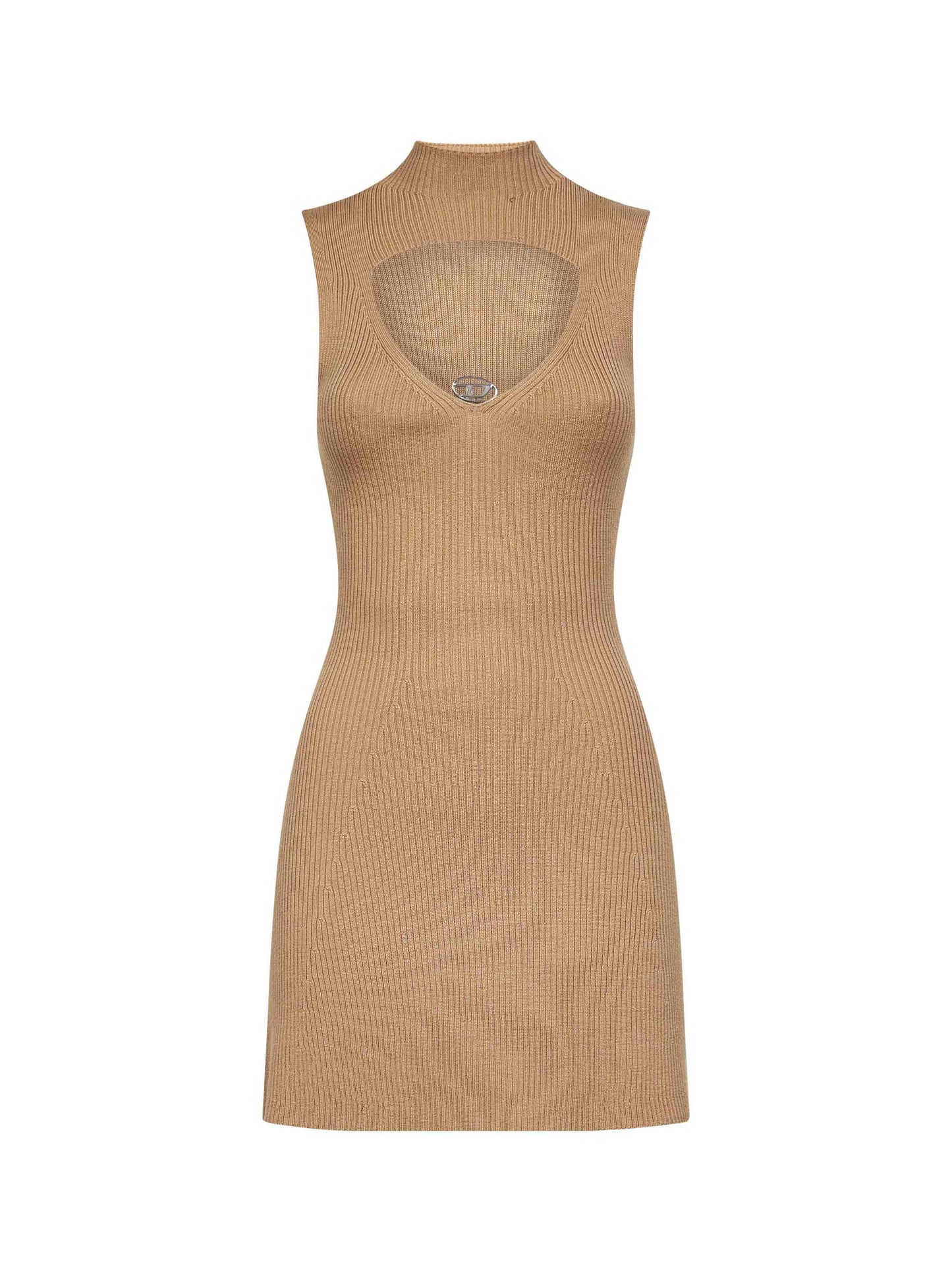 Camel ribbed wool M-Oloni-Short minidress