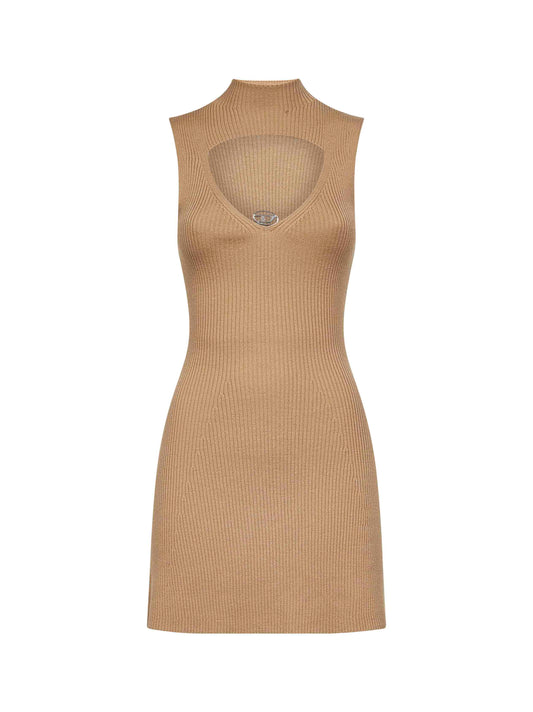 Camel ribbed wool M-Oloni-Short minidress