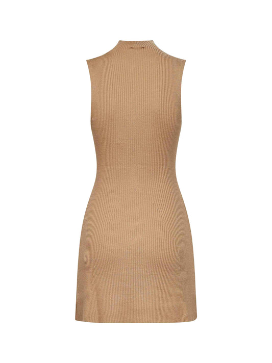Camel ribbed wool M-Oloni-Short minidress