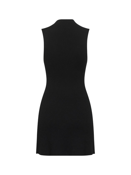 Black ribbed wool M-Oloni-Short minidress