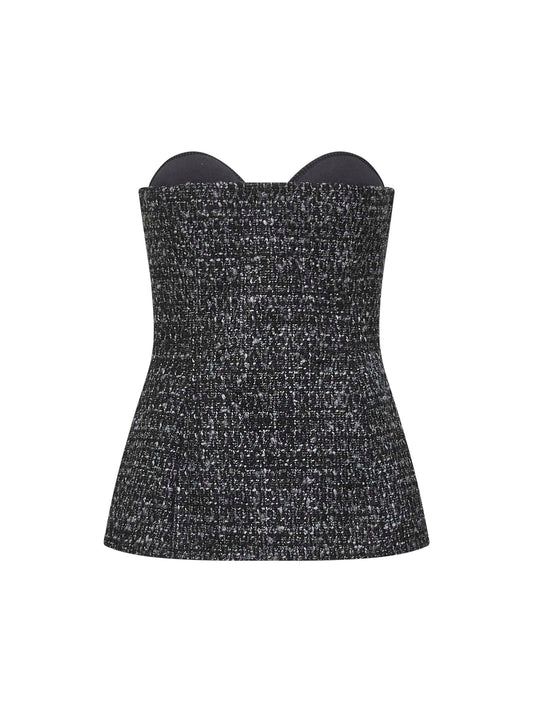 Black melange bouclé T-Orset corset top