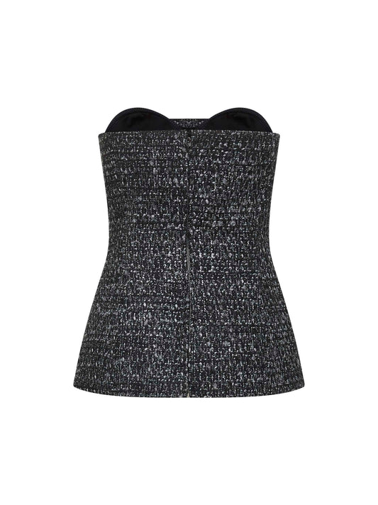Black melange bouclé T-Orset corset top