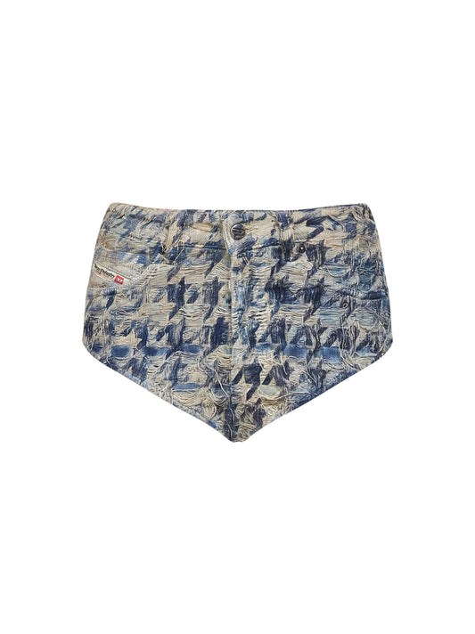 Beige houndstooth denim De-Jizz-Fsh1 hot pants
