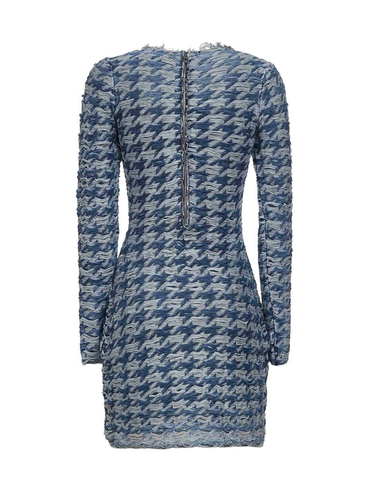 Light blue houndstooth denim M-Halma minidress